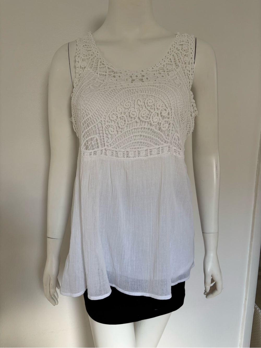 Ralph Lauren White Crochet Yoke Tank Top